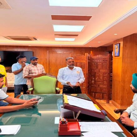 Mayor Sarabjeet Singh Samana meeting residents from different areas of SAS Nagar Mohali at his office to hear civic issues and public grievances.