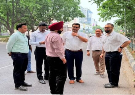 Mayor Sarabjeet Singh Samana inspecting sewerage lines, roads, and drain cleaning works in Sector 70, Sector 71, and Phase 4 of SAS Nagar Mohali before the monsoon