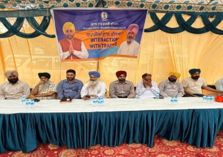 Mayor Sarabjeet Singh Samana attends a Punjab Trade Commission meeting with traders and shopkeepers at Phase 7 Market in SAS Nagar Mohali