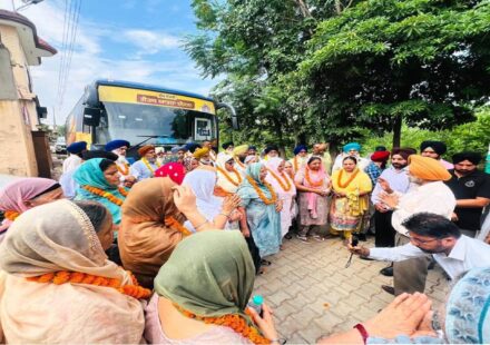 Mayor Sarabjeet Singh Samana flags off the Chief Minister's Pilgrimage Scheme bus from Dhurali village in SAS Nagar Mohali for senior citizens