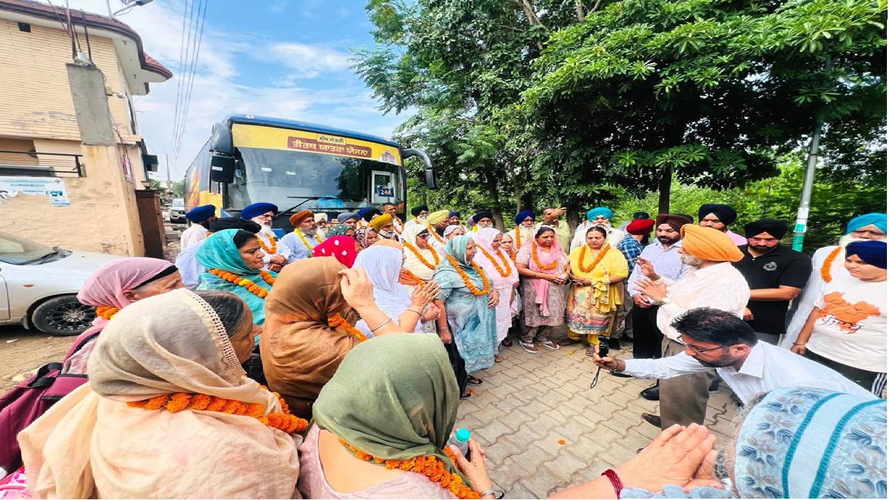 Mayor Sarabjeet Singh Samana flags off the Chief Minister's Pilgrimage Scheme bus from Dhurali village in SAS Nagar Mohali for senior citizens