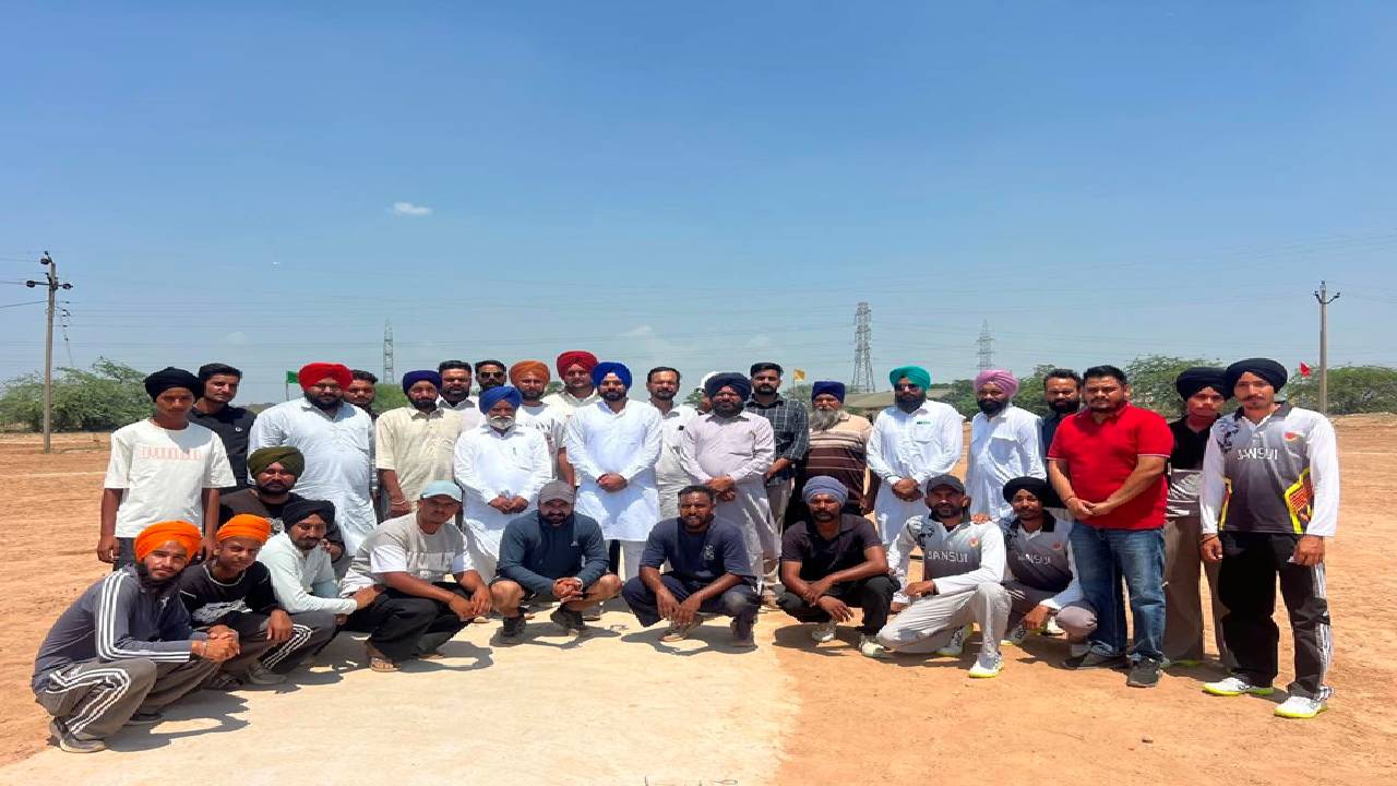 Mayor Sarabjeet Singh Samana encourages young cricketers and team managers during the cricket tournament organised by Shaheed Udham Singh Youth Club at Village Tangori, Mohali.