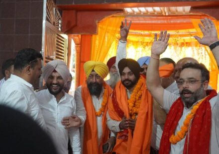 Mayor Sarabjeet Singh Samana and his team offer prayers at a temple in Mohali after assuming office as Mayor.