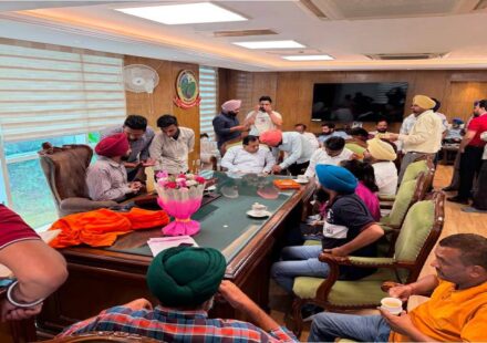 Mayor Sarabjeet Singh Samana receives congratulations from respected citizens and well-wishers at his office in SAS Nagar Mohali after being elected Mayor.