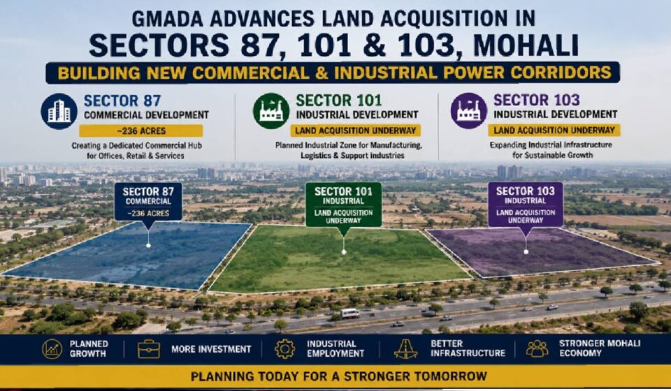 Planned commercial and industrial expansion areas in Mohali's Sectors 87, 101 and 103.