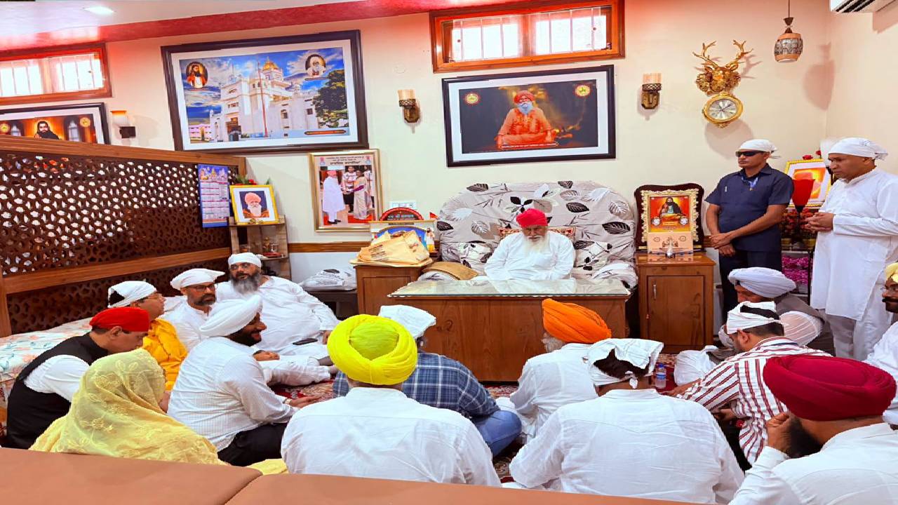 Punjab Chief Minister Bhagwant Singh Mann at Dera Sachkhand Ballan during the foundation stone ceremony of the Sri Guru Ravidas Ji Bani Study Centre