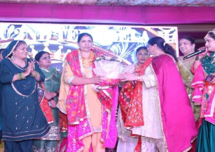 Jaswant Kaur, wife of MLA Kulwant Singh, participates in a Tiyan festival programme celebrating Punjabi cultural heritage in Mohali