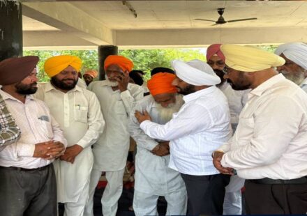 MLA Kulwant Singh attends the funeral of Amritpal Singh in Mataur village, Mohali