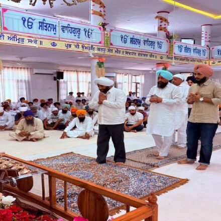 MLA Kulwant Singh attends the funeral of young Amritpal Singh in Mataur village, Mohali