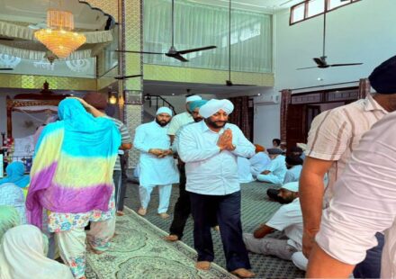 MLA Kulwant Singh attends the Antim Ardas ceremony of Sardarni Jaswant Kaur Ji at Gurdwara Sahib in Kandala village.