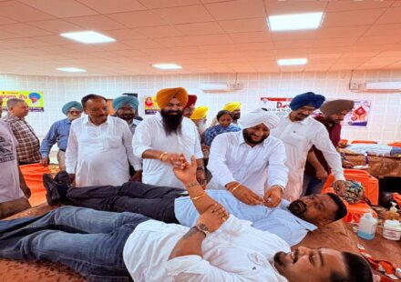 MLA Kulwant Singh encourages blood donors during a blood donation camp at Sector 69 Mohali.