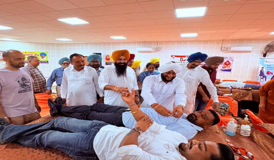 MLA Kulwant Singh encourages blood donors during a blood donation camp at Sector 69 Mohali.