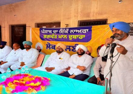 MLA Kulwant Singh interacting with villagers during a Lok Milani programme at Mote Majra in Mohali