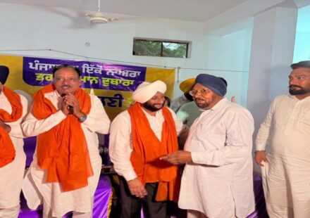 MLA Kulwant Singh interacts with villagers during a Lok Milani programme at Nandiali village in Mohali