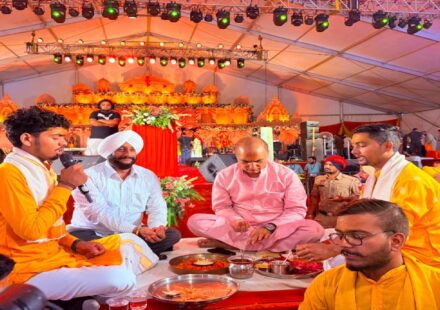 MLA Kulwant Singh and Chief Minister Bhagwant Singh Mann participating in the 'One Evening in the Name of Lord Shiva' programme in Mohali.