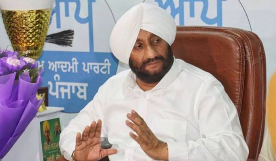 MLA Kulwant Singh addressing journalists during a press interaction in Mohali on employee welfare and development issues.
