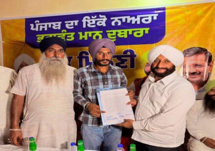 MLA Kulwant Singh interacts with villagers during a public meeting at Maujpur village in Mohali.