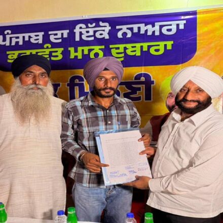 MLA Kulwant Singh interacts with villagers during a public meeting at Maujpur village in Mohali.