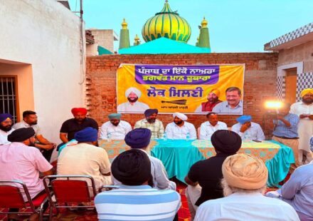MLA Kulwant Singh meets villagers during a public meeting at Mindhe Majra in Mohali.
