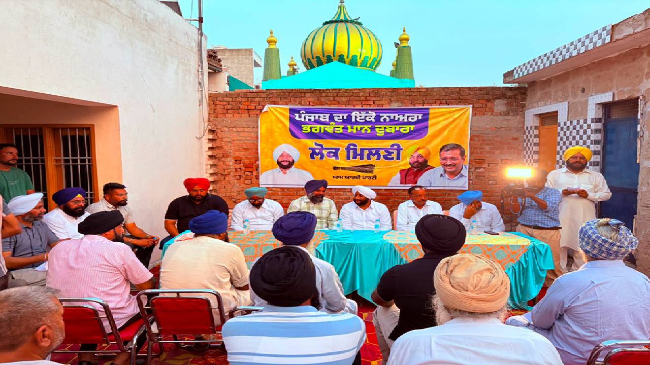 MLA Kulwant Singh meets villagers during a public meeting at Mindhe Majra in Mohali.
