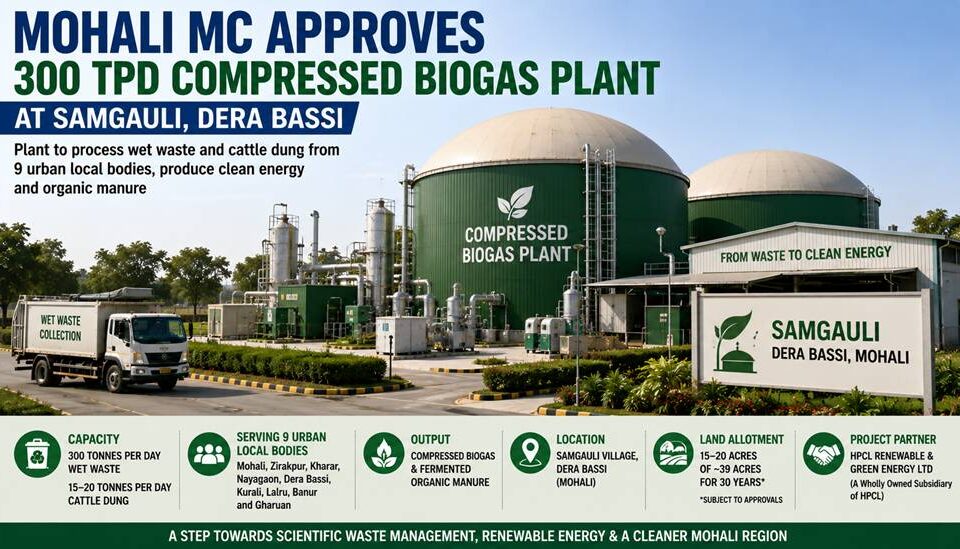 Proposed 300 TPD compressed biogas plant at Samgauli in Dera Bassi near Mohali.