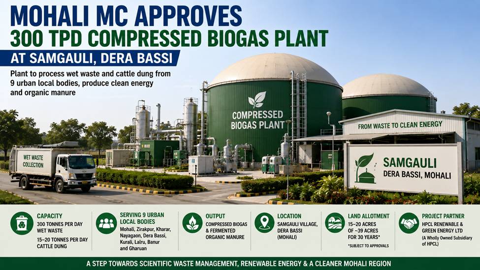 Proposed 300 TPD compressed biogas plant at Samgauli in Dera Bassi near Mohali.