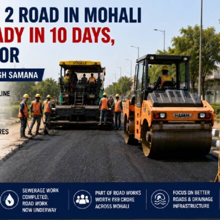 Road construction underway on the Phase 1 and Phase 2 connection in Mohali.