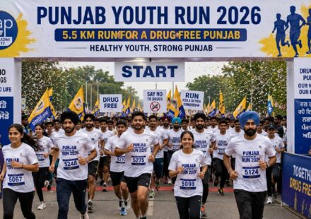 Young runners participating in a 5.5-km youth run in Mohali to promote a drug-free Punjab