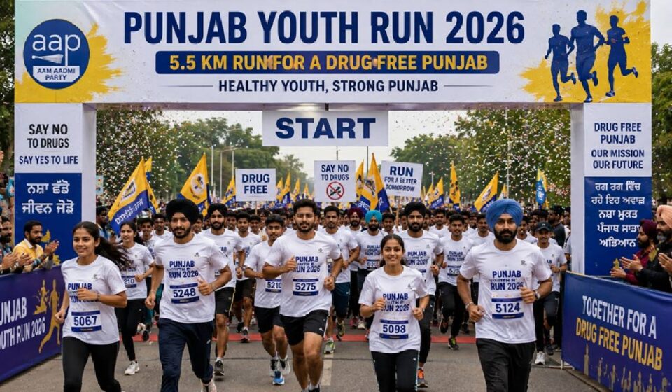 Young runners participating in a 5.5-km youth run in Mohali to promote a drug-free Punjab