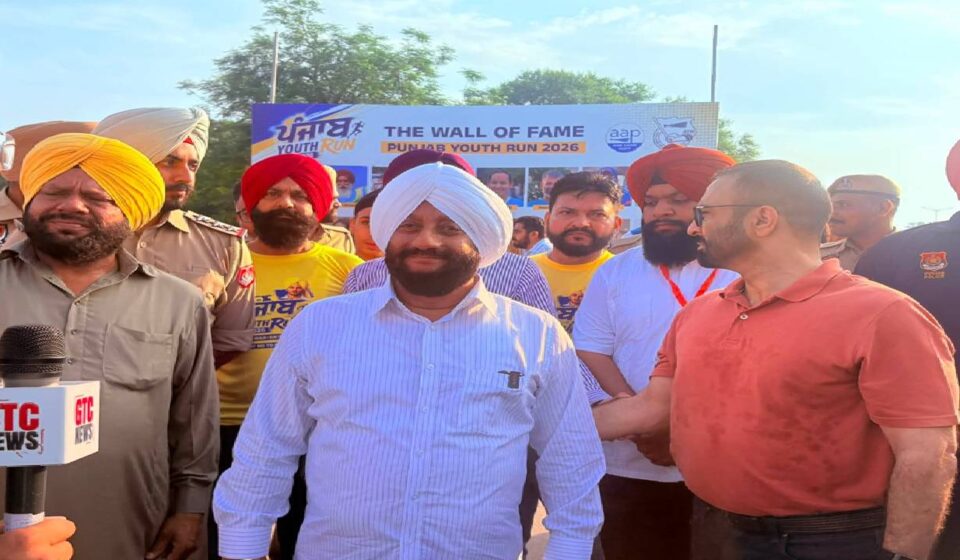 Young participants take part in the Punjab Youth Run Marathon organised by the AAP Youth Wing in Mohali.
