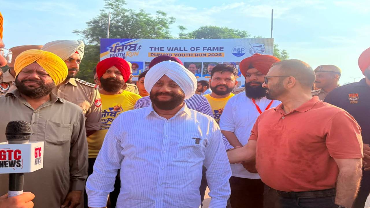 Young participants take part in the Punjab Youth Run Marathon organised by the AAP Youth Wing in Mohali.