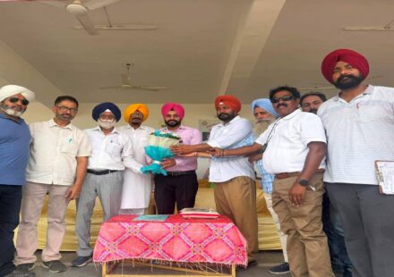 Mayor Sarabjeet Singh Samana addresses athletes during the 21st District Athletics Championship at Government College Phase 6, Mohali