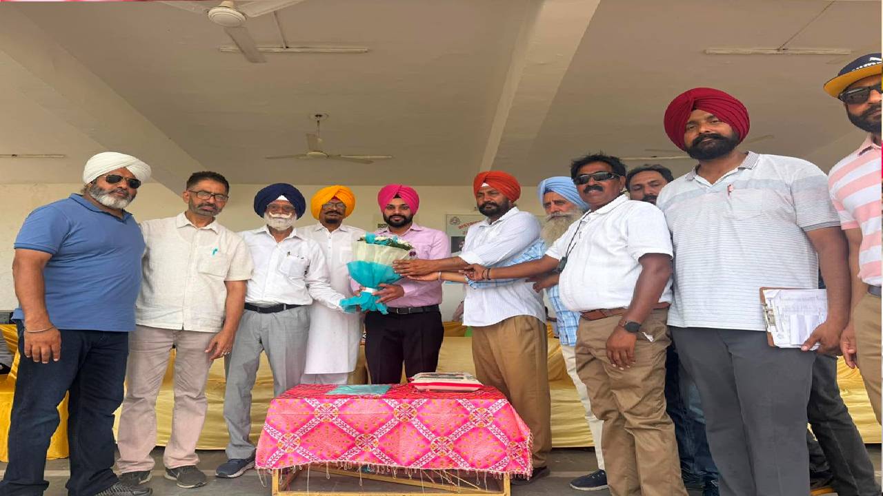 Mayor Sarabjeet Singh Samana addresses athletes during the 21st District Athletics Championship at Government College Phase 6, Mohali