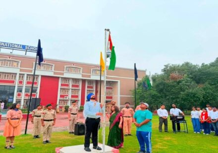 Mayor Sarabjeet Singh Samana hoists the Tricolour during the Independence Day celebration at Ryan International School Chandigarh, where he was once a student.