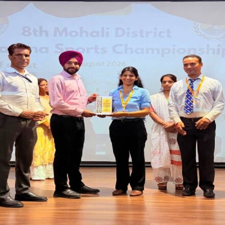 Mayor Sarabjeet Singh Samana participates as Chief Guest at the 8th Mohali District Yogasana Sports Championship 2026 and encourages student participants.