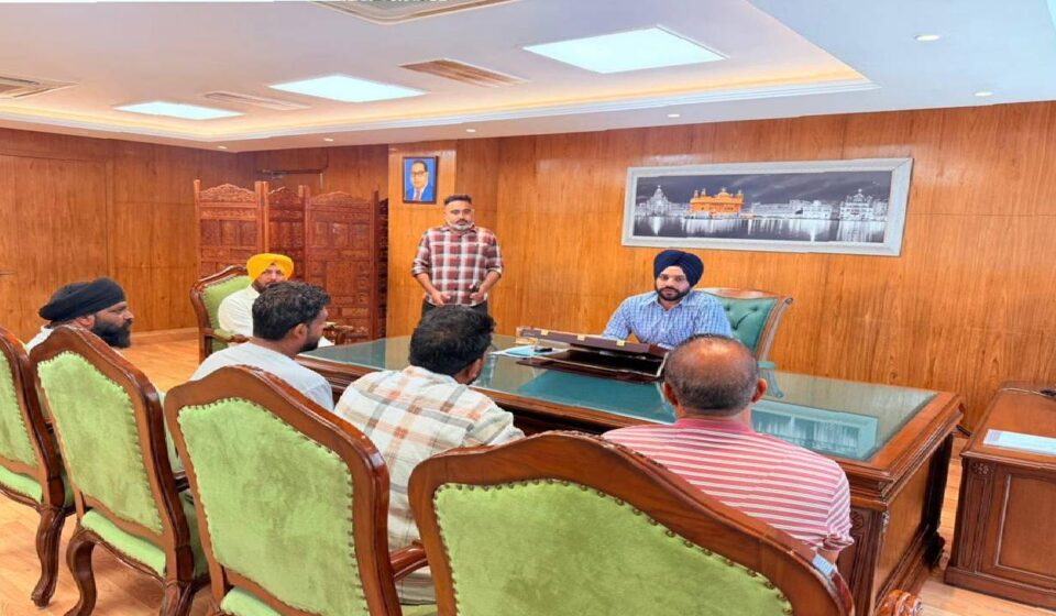 Mayor Sarabjeet Singh Samana meets constituents at his office during a public meeting in Mohali and listens to their problems.