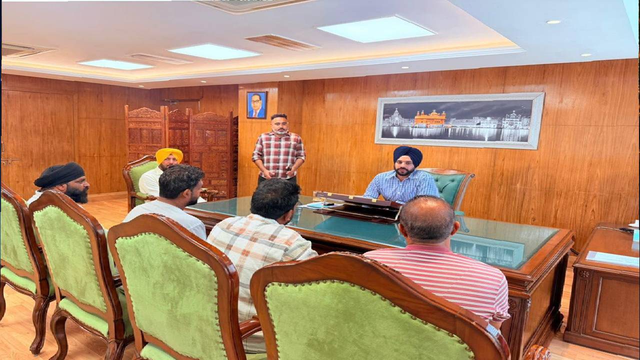 Mayor Sarabjeet Singh Samana meets constituents at his office during a public meeting in Mohali and listens to their problems.