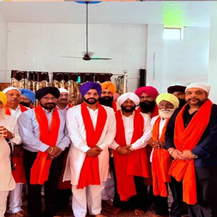 Mayor Sarabjeet Singh Samana attends Sukhmani Sahib Path at the Gurdwara Sahib in his native village Samana Kalan with local villagers.