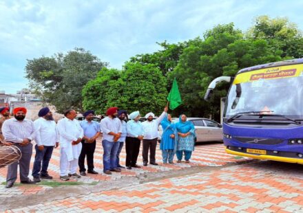 Senior pilgrims depart from Mataur village in Mohali under the Chief Minister Tirath Yatra Scheme.