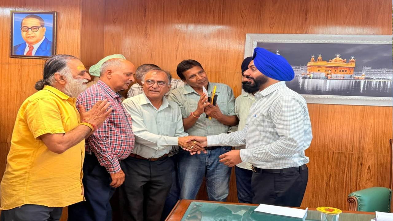 Mayor Sarabjeet Singh Samana listening to residents from different wards of Mohali at his office
