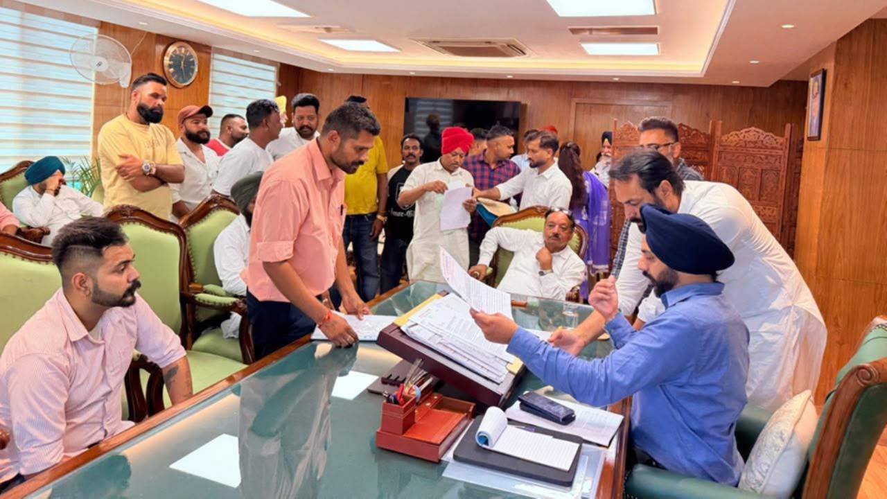 Mayor Sarabjeet Singh Samana listening to residents from different wards of Mohali at his office