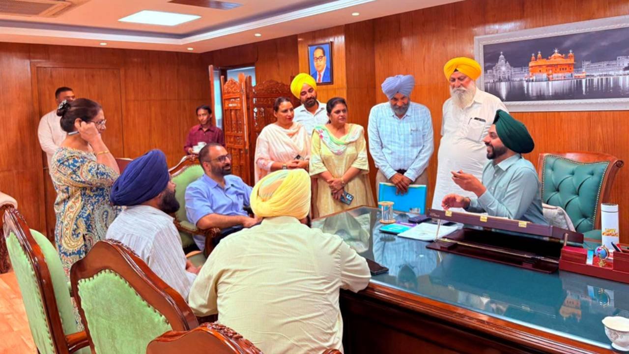 Mayor Sarabjeet Singh Samana listening to residents from different wards of Mohali at his office